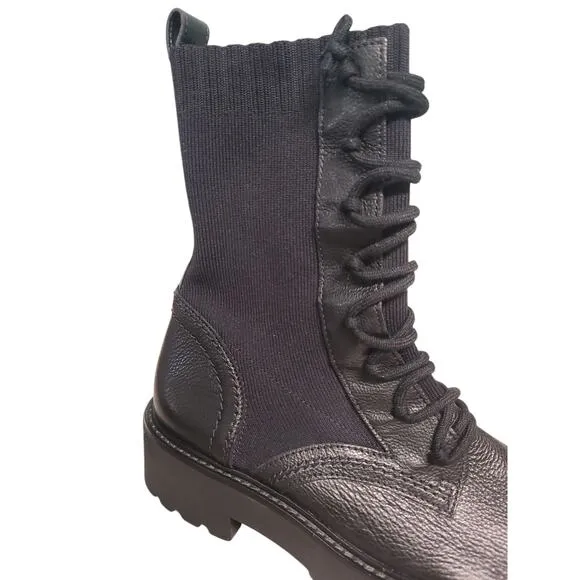Paul Green Kaiden Combat Boots Black Leather Size 6 New Pull On