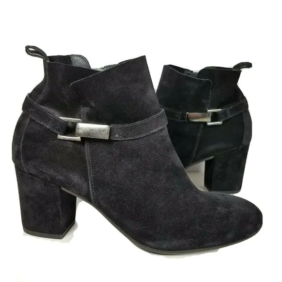 Paul Green Women ankle boots booties Black suede heel zipper buckle Kelsey sz 10