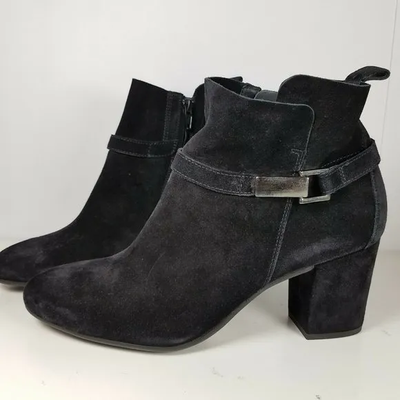 Paul Green Women ankle boots booties Black suede heel zipper buckle Kelsey sz 10