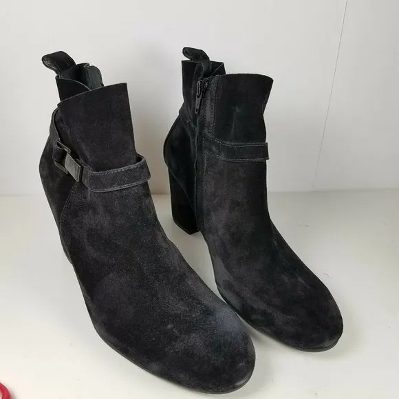 Paul Green Women ankle boots booties Black suede heel zipper buckle Kelsey sz 10