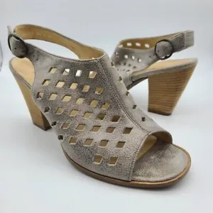 Paul Green women sandals Metallic Brush Leather Buckle slingback Heeled 5/US 7.5