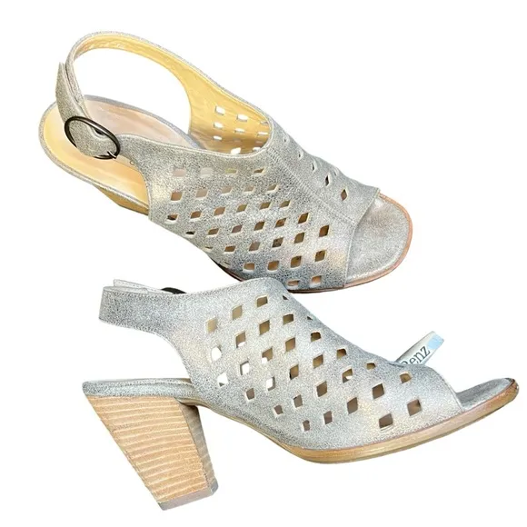 Paul Green women sandals Metallic Brush Leather Buckle slingback Heeled 5/US 7.5
