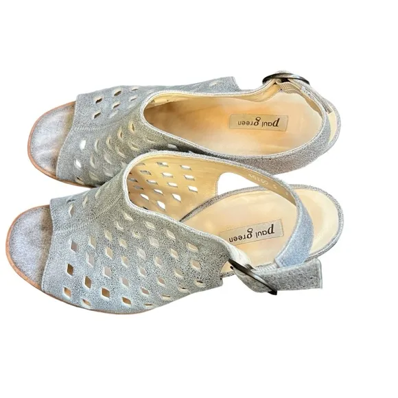 Paul Green women sandals Metallic Brush Leather Buckle slingback Heeled 5/US 7.5
