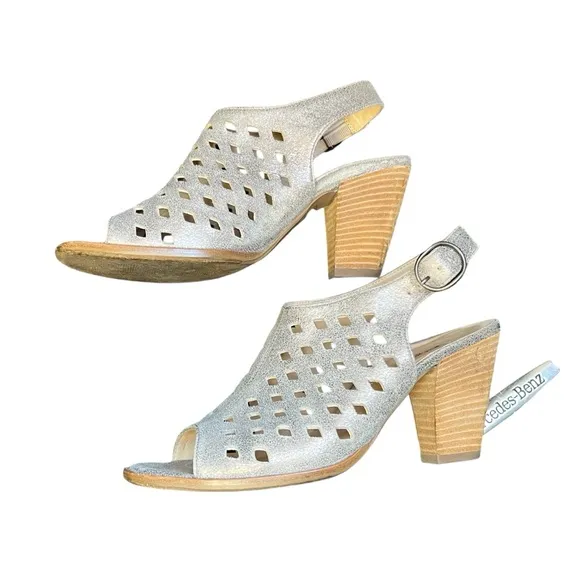 Paul Green women sandals Metallic Brush Leather Buckle slingback Heeled 5/US 7.5