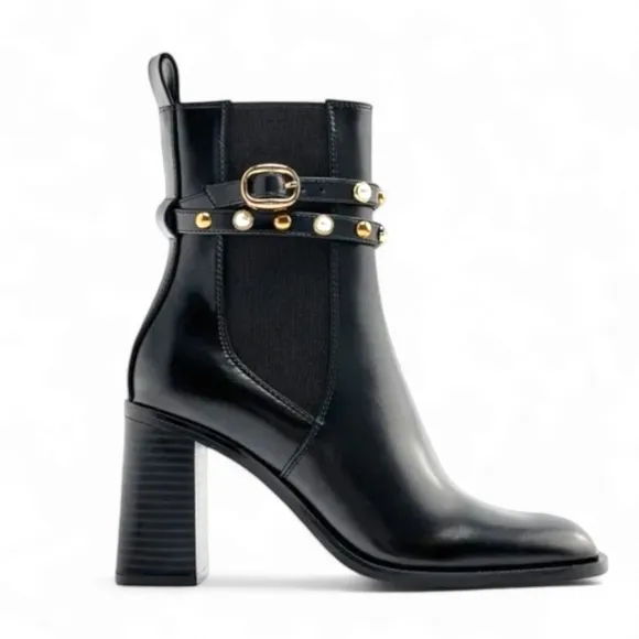 Pearl Block Heel Ankle Boots