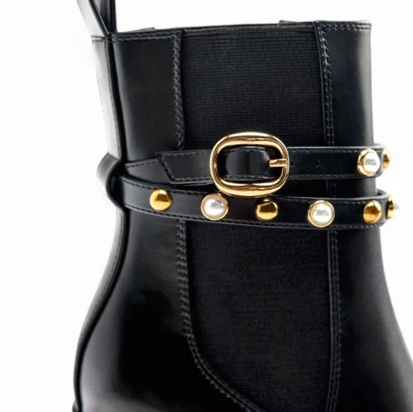 Pearl Block Heel Ankle Boots