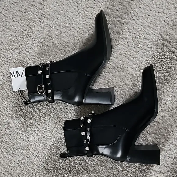 Pearl Block Heel Ankle Boots