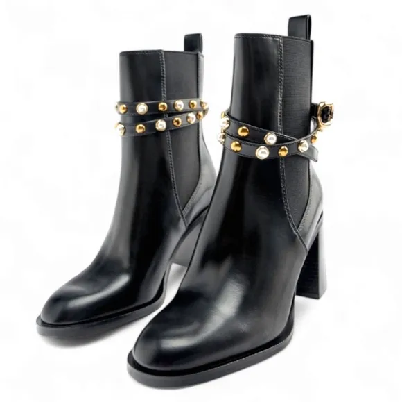 Pearl Block Heel Ankle Boots
