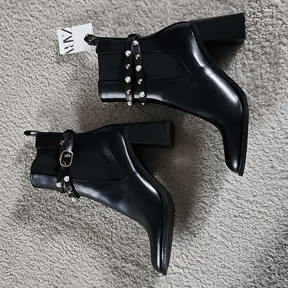 Pearl Block Heel Ankle Boots