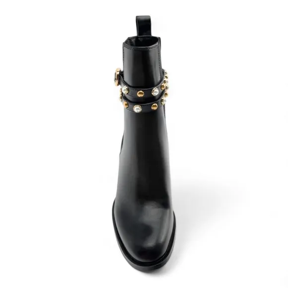 Pearl Block Heel Ankle Boots