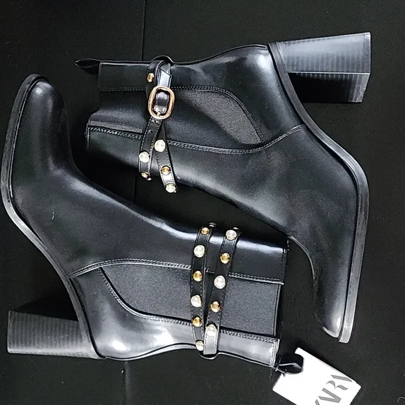Pearl Block Heel Ankle Boots