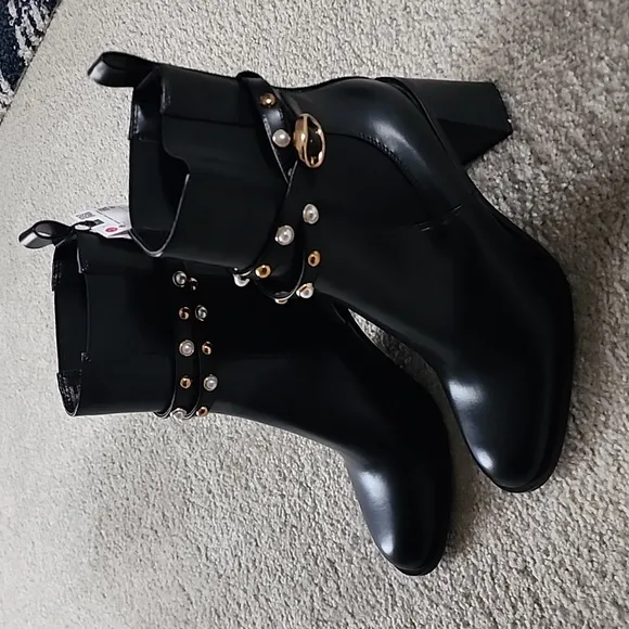 Pearl Block Heel Ankle Boots
