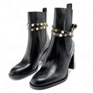 Pearl Block Heel Ankle Boots
