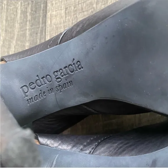 Pedro Garcia Booties Size 42 Black Leather High Heel Open Toe Sexy &amp; Classic