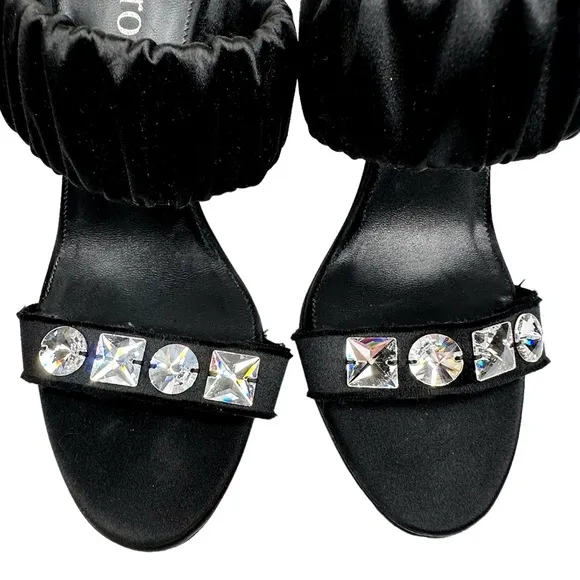 Pedro Garcia Clotilde Heeled Sandals Black Swarovski Crystal Embellished SZ 38