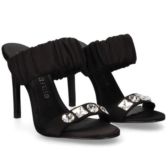 Pedro Garcia Clotilde Heeled Sandals Black Swarovski Crystal Embellished SZ 38