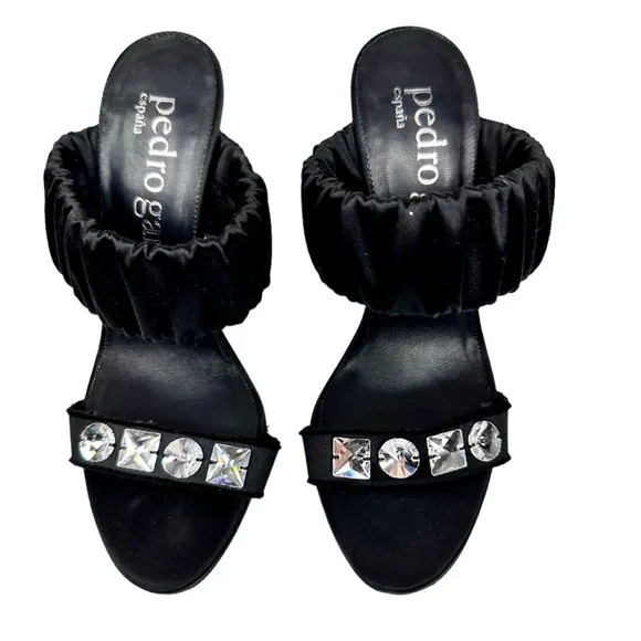 Pedro Garcia Clotilde Heeled Sandals Black Swarovski Crystal Embellished SZ 38