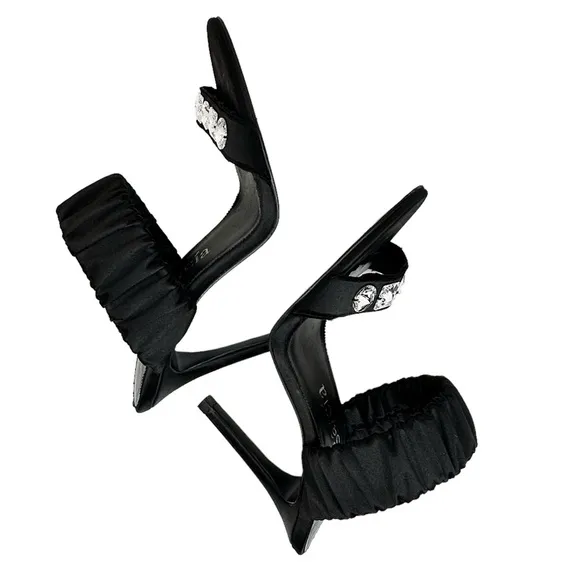Pedro Garcia Clotilde Heeled Sandals Black Swarovski Crystal Embellished SZ 38