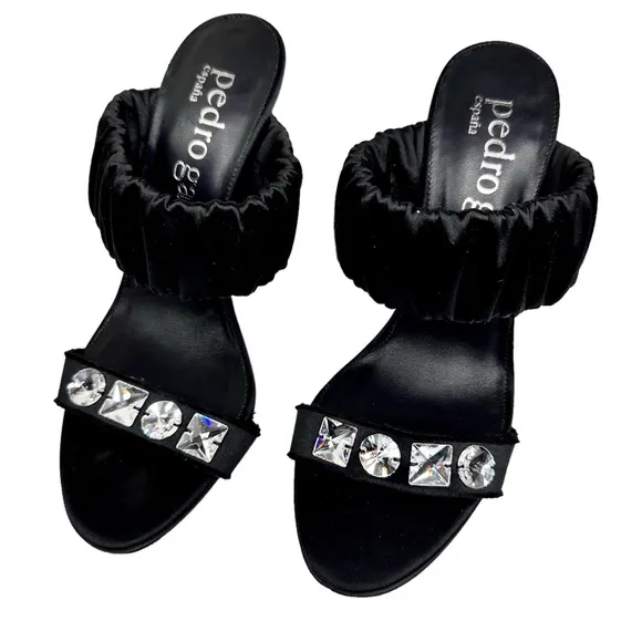Pedro Garcia Clotilde Heeled Sandals Black Swarovski Crystal Embellished SZ 38