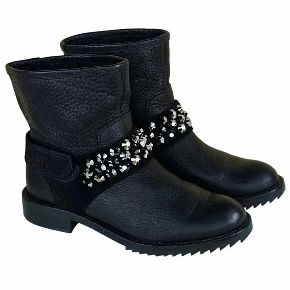 Pedro Garcia Kian Crystal Studded Leather Biker Moto Boots Size 38
