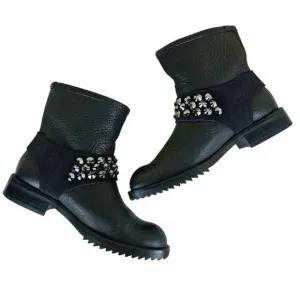 Pedro Garcia Kian Crystal Studded Leather Biker Moto Boots Size 38