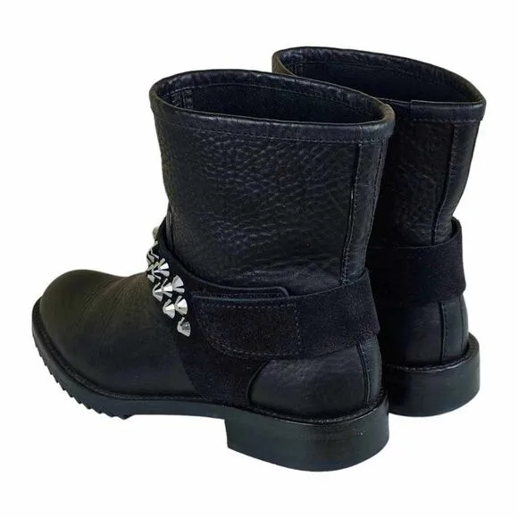 Pedro Garcia Kian Crystal Studded Leather Biker Moto Boots Size 38