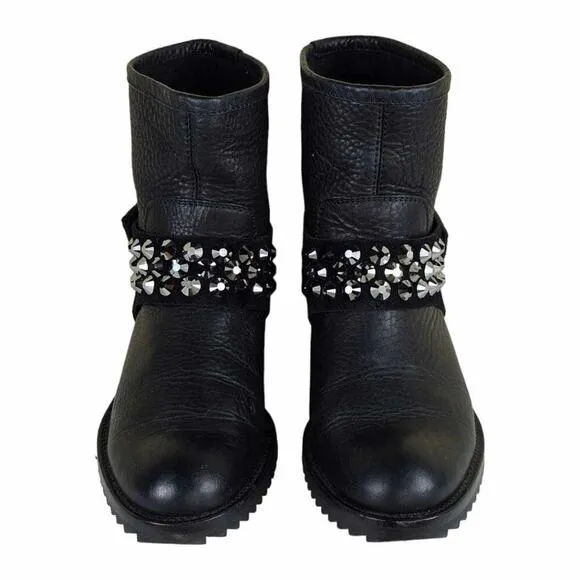 Pedro Garcia Kian Crystal Studded Leather Biker Moto Boots Size 38