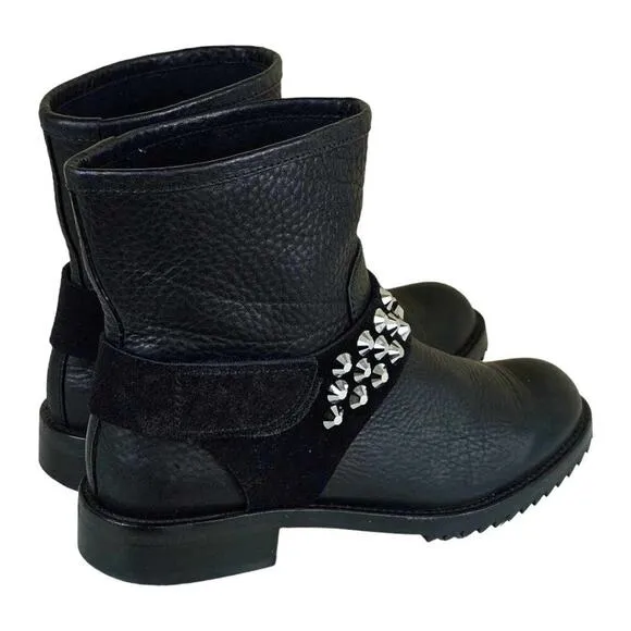 Pedro Garcia Kian Crystal Studded Leather Biker Moto Boots Size 38