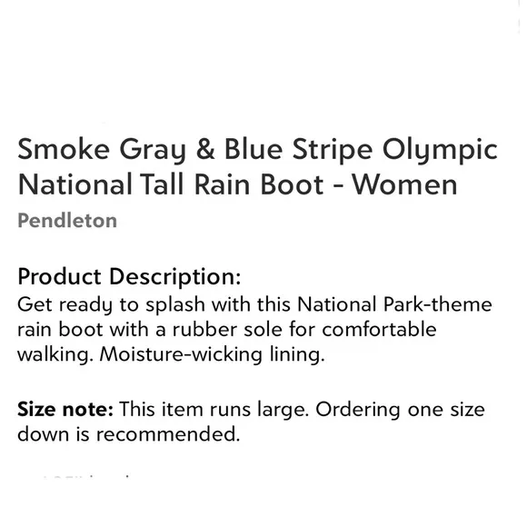 Pendleton Smoke Gray &amp; Blue Stripes Olympic National Park Tall Rain Boots READ