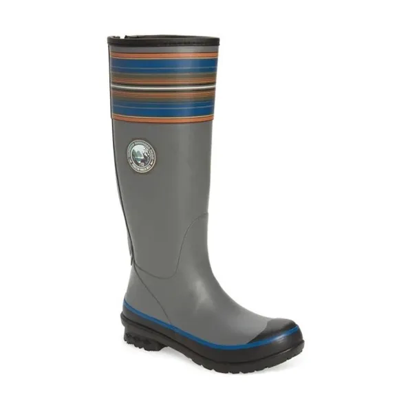 Pendleton Smoke Gray &amp; Blue Stripes Olympic National Park Tall Rain Boots READ
