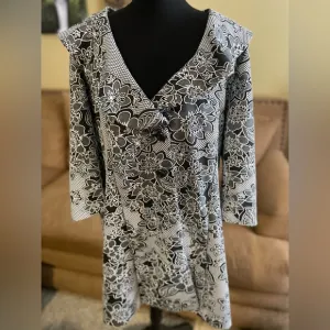 Peter Nygard Black &amp; White Floral Two-Button Jacket Wide collar 3/4 sleeves