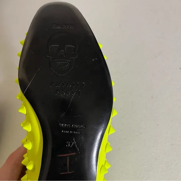 Philipp Plein Shoes Womens 37 Spikey Loafers Highlighter Bright Rocker Punk 7