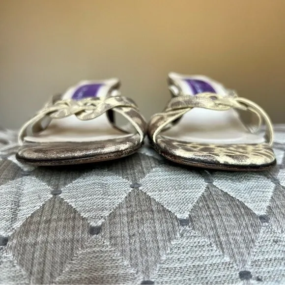 Phyliss Poland Tess Cream Snakeskin Leather Heeled Slide Sandals Women’s Size 6