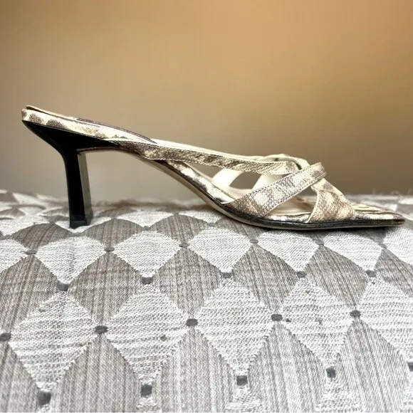 Phyliss Poland Tess Cream Snakeskin Leather Heeled Slide Sandals Women’s Size 6