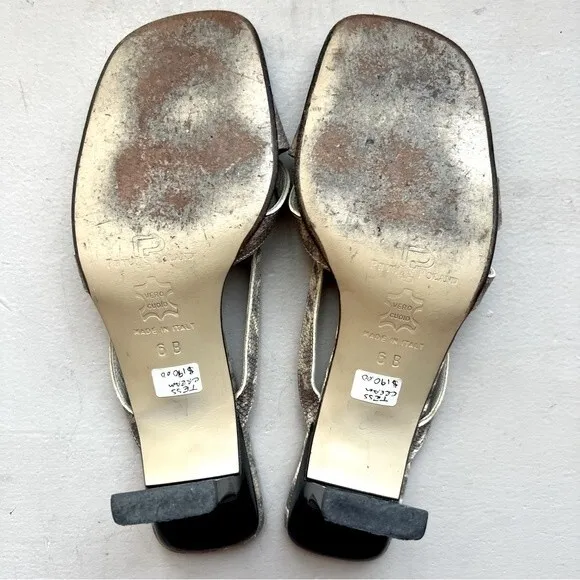 Phyliss Poland Tess Cream Snakeskin Leather Heeled Slide Sandals Women’s Size 6