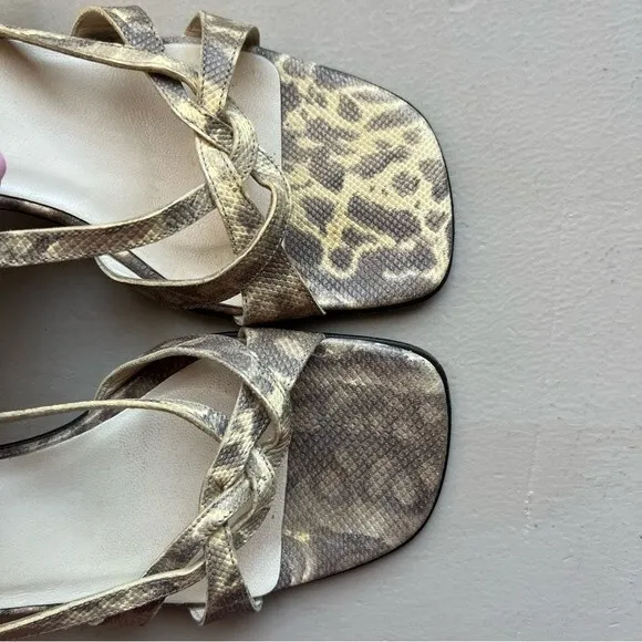 Phyliss Poland Tess Cream Snakeskin Leather Heeled Slide Sandals Women’s Size 6