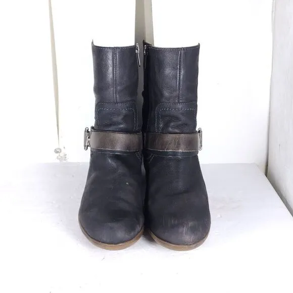 PIKOLINOS Women's Brujas EU40 US9-9,5 Black Leather Buckle Slouch Ankle Boots