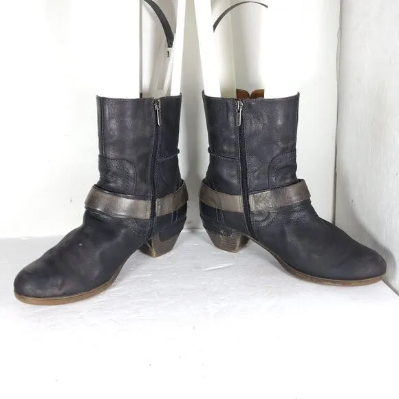 PIKOLINOS Women's Brujas EU40 US9-9,5 Black Leather Buckle Slouch Ankle Boots