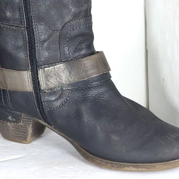 PIKOLINOS Women's Brujas EU40 US9-9,5 Black Leather Buckle Slouch Ankle Boots