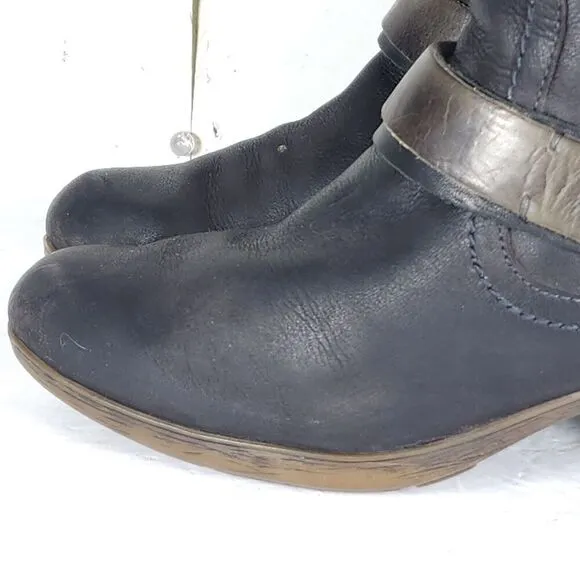 PIKOLINOS Women's Brujas EU40 US9-9,5 Black Leather Buckle Slouch Ankle Boots