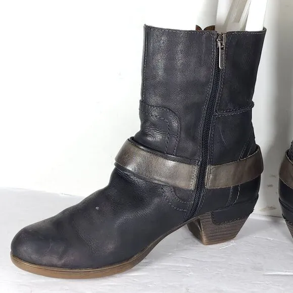 PIKOLINOS Women's Brujas EU40 US9-9,5 Black Leather Buckle Slouch Ankle Boots