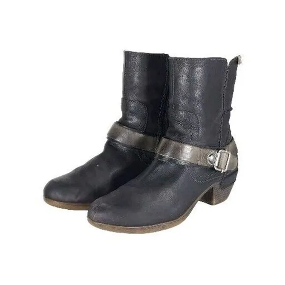 PIKOLINOS Women's Brujas EU40 US9-9,5 Black Leather Buckle Slouch Ankle Boots