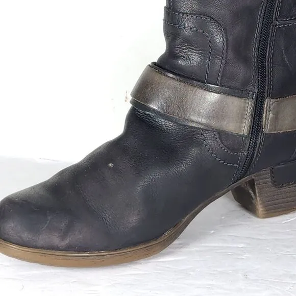 PIKOLINOS Women's Brujas EU40 US9-9,5 Black Leather Buckle Slouch Ankle Boots