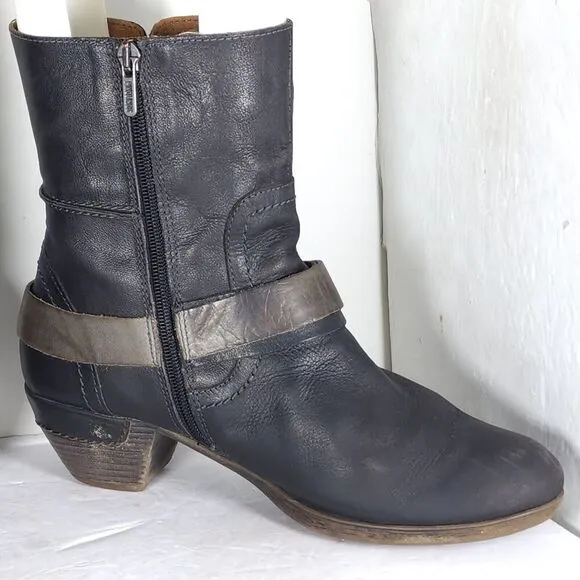 PIKOLINOS Women's Brujas EU40 US9-9,5 Black Leather Buckle Slouch Ankle Boots