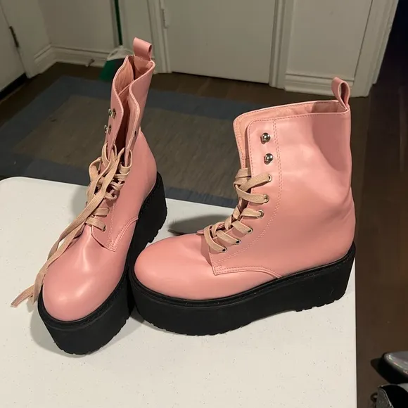 Pink Toe The Club Faux Leather Lace-Up Boots