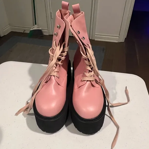 Pink Toe The Club Faux Leather Lace-Up Boots