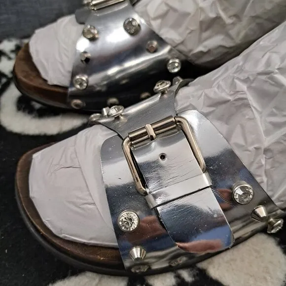 Pinko Sandals Women Size 38 Silver Brown