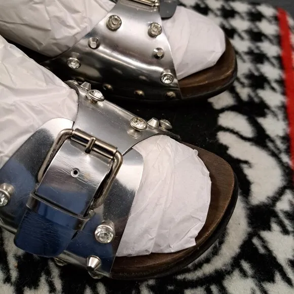 Pinko Sandals Women Size 38 Silver Brown