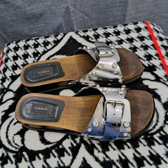 Pinko Sandals Women Size 38 Silver Brown