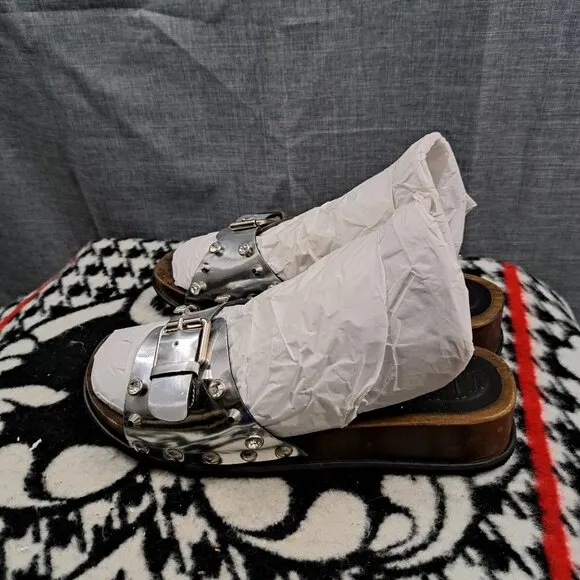 Pinko Sandals Women Size 38 Silver Brown